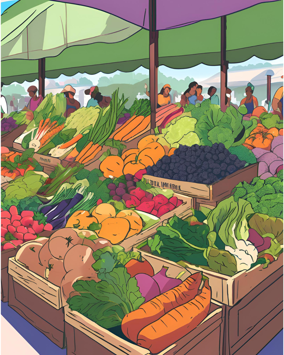 A display of fresh fruits and vegetables at a farmers' market, symbolizing whole food choices and intentional consumption.